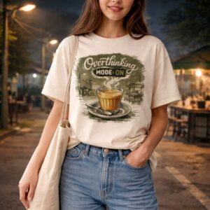 overthinking mode: on – late night chai graphic t shirt